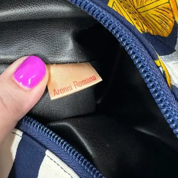 Vintage Aronni Romana Sailing Flag Print Handbag Nautical Florence Italy Navy - Picture 11 of 14